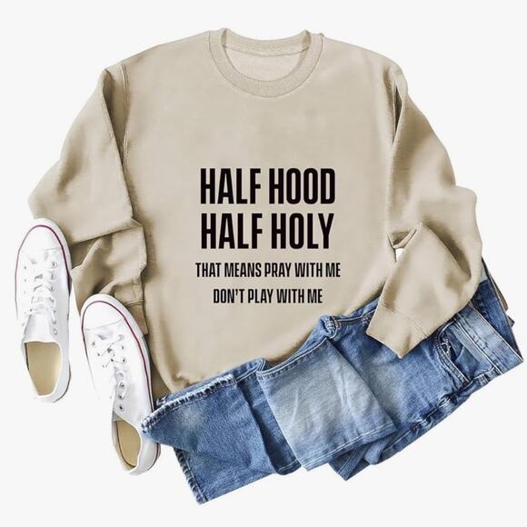 SHEIN womens 1XL pullover sweatshirt Half Hood Half Holy pray don’t play with me - Picture 1 of 12